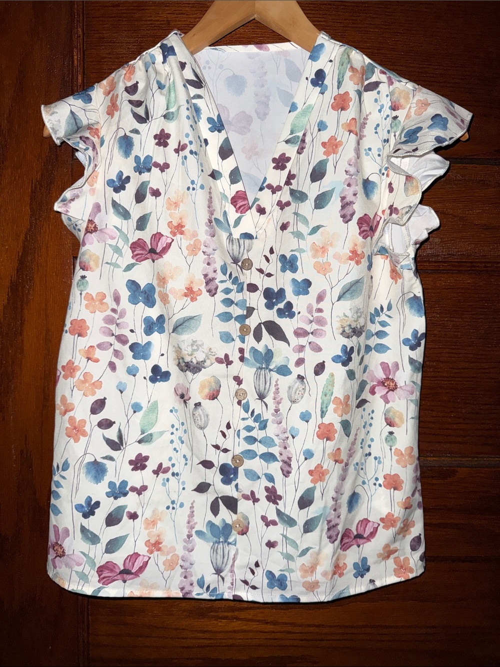 XS Emery Rose Floral Blouse with Faux Buttons